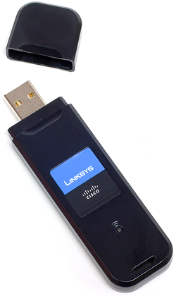 A USB wireless network adapter. It looks very similar to a small USB memory stick